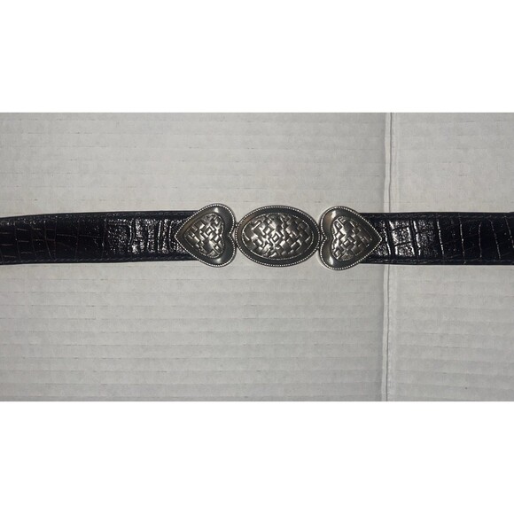 Coldwater Creek Leather Embossed Snake Print Silver Hearts Hipslung Belt 27"-34" - Picture 9 of 12